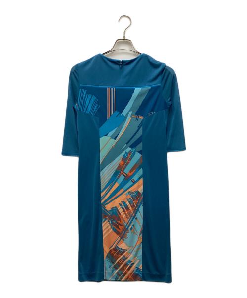 LEONARD FASHION（レオナールファッション）LEONARD FASHION (レオナールファッション) プリントジャージーワンピース ブルー サイズ:36の古着・服飾アイテム
