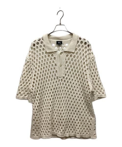 stussy（ステューシー）stussy (ステューシー) BIG MESH POLO SWEATER ホワイト サイズ:Lの古着・服飾アイテム