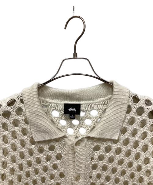 stussy（ステューシー）stussy (ステューシー) BIG MESH POLO SWEATER ホワイト サイズ:Lの古着・服飾アイテム