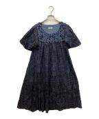 Marble SUDマーブルシュッド）の古着「半袖刺繍ワンピース/ハンソデシシュウワンピース」｜ブルー