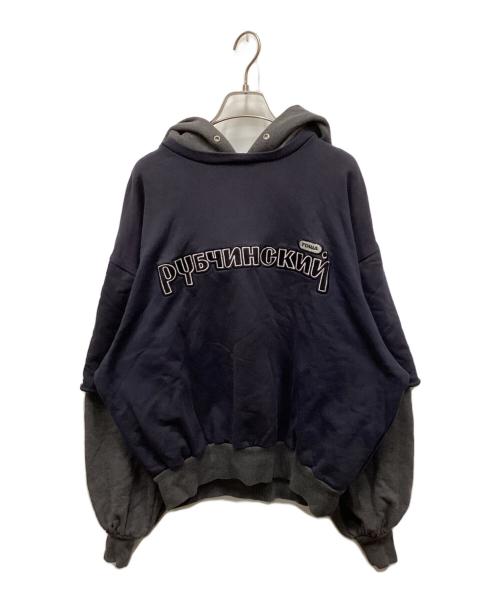 Gosha Rubchinskiy（ゴーシャラブチンスキー）Gosha Rubchinskiy (ゴーシャラブチンスキー) COMBO HOODED SWEATSHIRT/コンボ　フーデッド　スウェットシャツ ネイビー サイズ:Sの古着・服飾アイテム