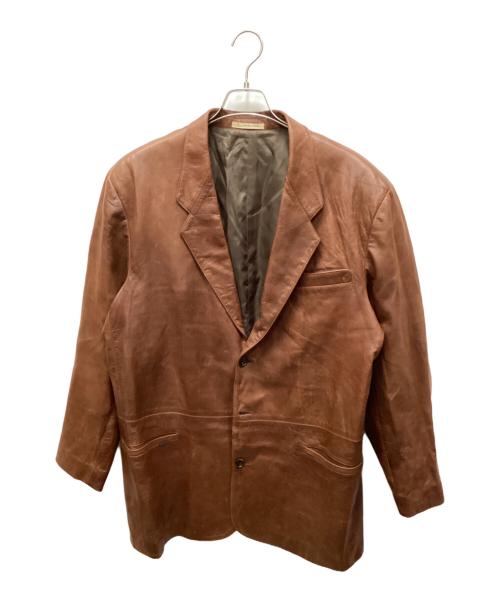 PAPAS（パパス）PAPAS (パパス) 3Bレザーテーラードジャケット ブラウン サイズ:Lの古着・服飾アイテム