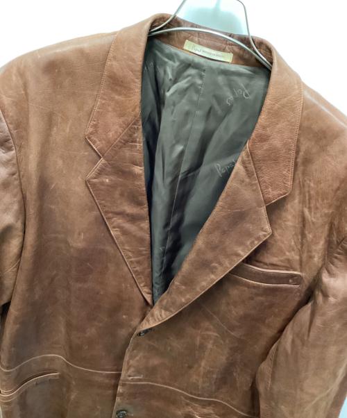 PAPAS（パパス）PAPAS (パパス) 3Bレザーテーラードジャケット ブラウン サイズ:Lの古着・服飾アイテム