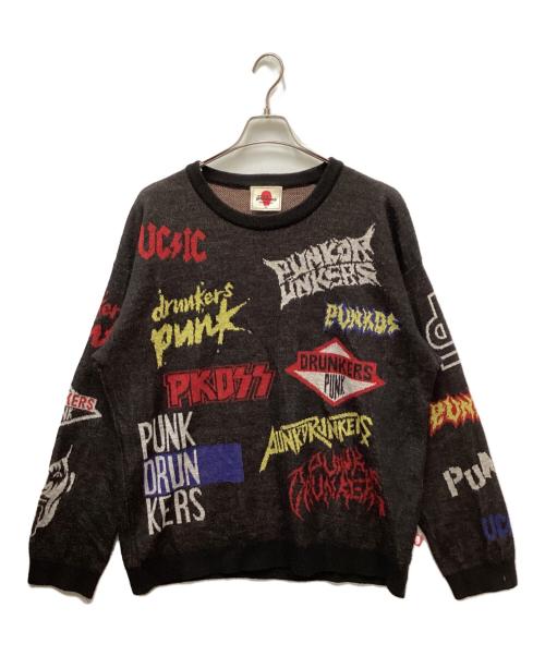 PUNK DRUNKERS（パンクドランカーズ）PUNK DRUNKERS (パンクドランカーズ) ロゴいろいろニット ブラック サイズ:XLの古着・服飾アイテム
