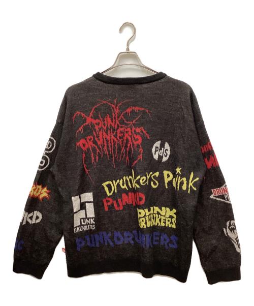 PUNK DRUNKERS（パンクドランカーズ）PUNK DRUNKERS (パンクドランカーズ) ロゴいろいろニット ブラック サイズ:XLの古着・服飾アイテム