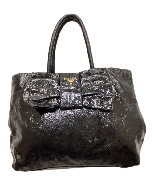PRADA（プラダ）PRADA (プラダ) エナメルリボンバッグ ブラックの古着・服飾アイテム