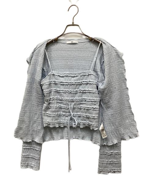 SLY（スライ）SLY (スライ) FRONT RIBBON FRILL 2P/フロントリボンフリルアンサンブルブラウス ブルー サイズ:FREEの古着・服飾アイテム