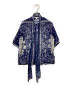 NARA CAMICIEナラカミーチェ）の古着「パネルプリントスタンドフリルボウタイブラウス」｜ブルー