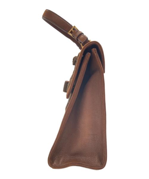 PRADA（プラダ）PRADA (プラダ) ターンロックレザーハンドバッグ ブラウンの古着・服飾アイテム