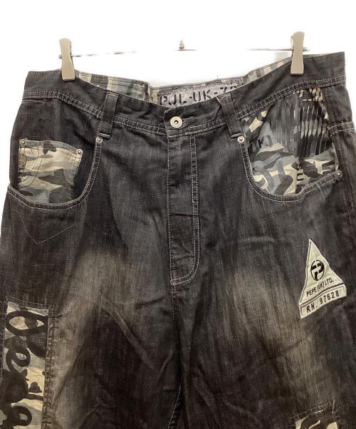 Pepe Jeans（ペペジーンズ）Pepe Jeans (ペペジーンズ) カモ柄パッチワークデザインワイドデニムパンツ ブラック サイズ:38の古着・服飾アイテム
