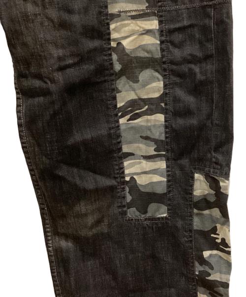 Pepe Jeans（ペペジーンズ）Pepe Jeans (ペペジーンズ) カモ柄パッチワークデザインワイドデニムパンツ ブラック サイズ:38の古着・服飾アイテム