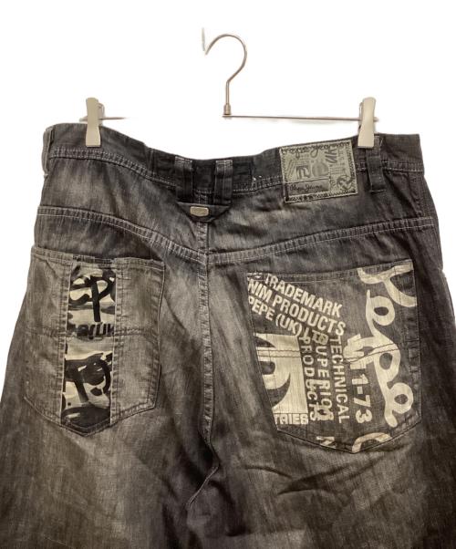 Pepe Jeans（ペペジーンズ）Pepe Jeans (ペペジーンズ) カモ柄パッチワークデザインワイドデニムパンツ ブラック サイズ:38の古着・服飾アイテム