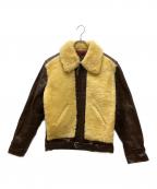 Laskinlambラスキンラム）の古着「ボア切替レザージャケット」｜ブラウン×ベージュ