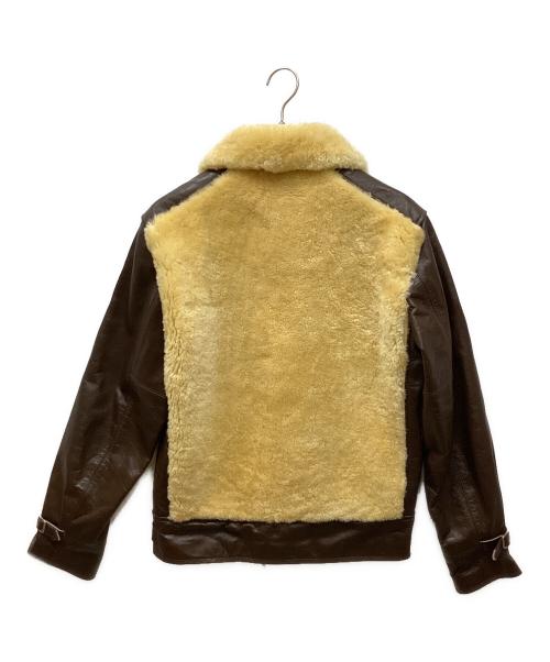 Laskinlamb（ラスキンラム）Laskinlamb (ラスキンラム) ボア切替レザージャケット ブラウン×ベージュ サイズ:size40の古着・服飾アイテム