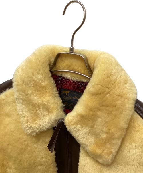 Laskinlamb（ラスキンラム）Laskinlamb (ラスキンラム) ボア切替レザージャケット ブラウン×ベージュ サイズ:size40の古着・服飾アイテム