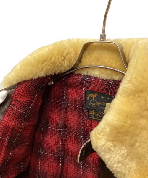 Laskinlamb（ラスキンラム）Laskinlamb (ラスキンラム) ボア切替レザージャケット ブラウン×ベージュ サイズ:size40の古着・服飾アイテム