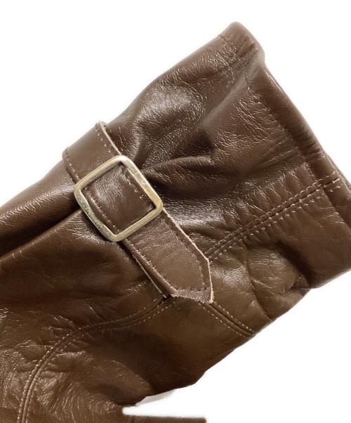 Laskinlamb（ラスキンラム）Laskinlamb (ラスキンラム) ボア切替レザージャケット ブラウン×ベージュ サイズ:size40の古着・服飾アイテム