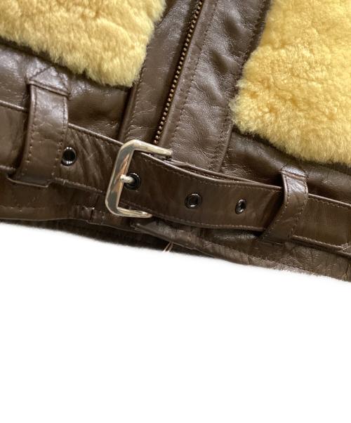Laskinlamb（ラスキンラム）Laskinlamb (ラスキンラム) ボア切替レザージャケット ブラウン×ベージュ サイズ:size40の古着・服飾アイテム