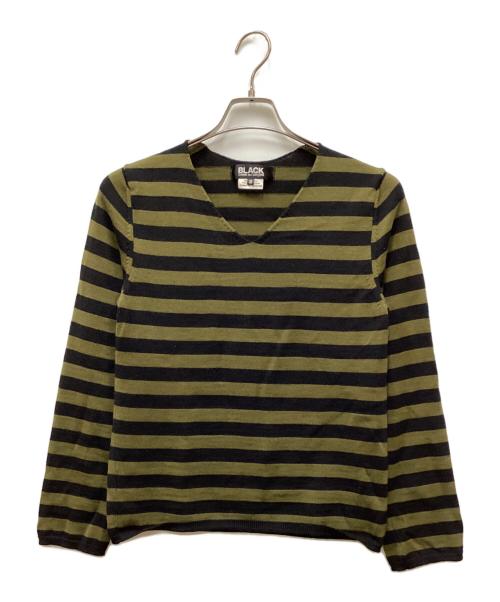 BLACK COMME des GARCONS（ブラックコムデギャルソン）BLACK COMME des GARCONS (ブラックコムデギャルソン) Vネックボーダーニット カーキ サイズ:Sの古着・服飾アイテム