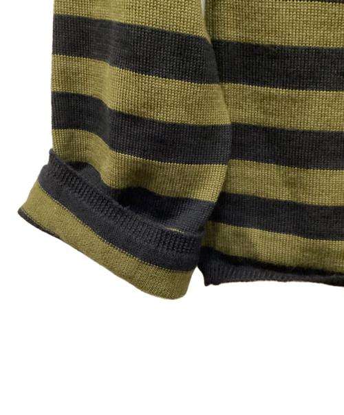 BLACK COMME des GARCONS（ブラックコムデギャルソン）BLACK COMME des GARCONS (ブラックコムデギャルソン) Vネックボーダーニット カーキ サイズ:Sの古着・服飾アイテム