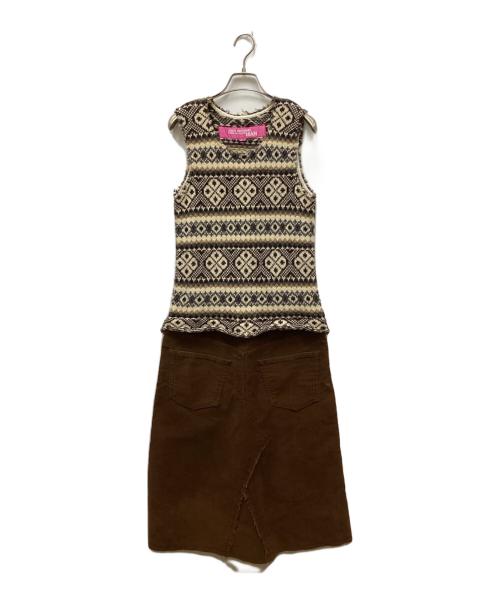 JUNYA WATANABE MAN PINK（ジュンヤワタナベマン ピンク）JUNYA WATANABE MAN PINK (ジュンヤワタナベマン ピンク) AD2003ニット×ベロアドッキングワンピース ブラウン サイズ:Sの古着・服飾アイテム