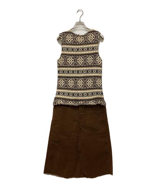 JUNYA WATANABE MAN PINK（ジュンヤワタナベマン ピンク）JUNYA WATANABE MAN PINK (ジュンヤワタナベマン ピンク) AD2003ニット×ベロアドッキングワンピース ブラウン サイズ:Sの古着・服飾アイテム