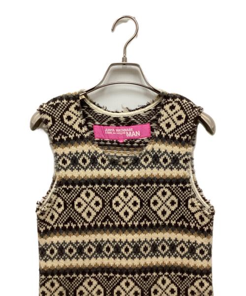 JUNYA WATANABE MAN PINK（ジュンヤワタナベマン ピンク）JUNYA WATANABE MAN PINK (ジュンヤワタナベマン ピンク) AD2003ニット×ベロアドッキングワンピース ブラウン サイズ:Sの古着・服飾アイテム