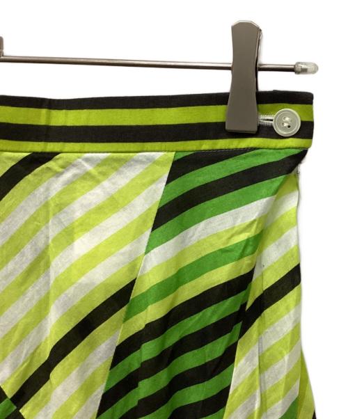 tricot COMME des GARCONS（トリココムデギャルソン）tricot COMME des GARCONS (トリココムデギャルソン) ストライプパッチワークフレアスカート 黄緑 サイズ:Sの古着・服飾アイテム