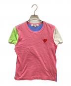 PLAY COMME des GARCONSプレイコムデギャルソン）の古着「ハートワッペン切替Tシャツ」｜ピンク