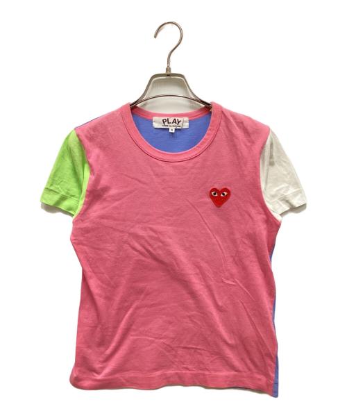 PLAY COMME des GARCONS（プレイコムデギャルソン）PLAY COMME des GARCONS (プレイコムデギャルソン) ハートワッペン切替Tシャツ ピンク サイズ:Sの古着・服飾アイテム
