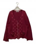 COMME des GARCONS HOMMEコムデギャルソン オム）の古着「AD2000スクエア柄ジップカーディガン」｜レッド