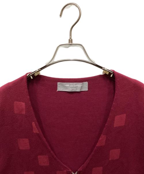 COMME des GARCONS HOMME（コムデギャルソン オム）COMME des GARCONS HOMME (コムデギャルソン オム) AD2000スクエア柄ジップカーディガン レッド サイズ:記載なしの古着・服飾アイテム
