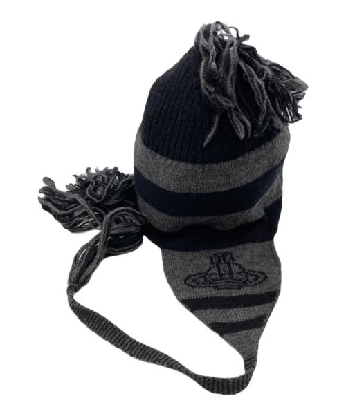 Vivienne Westwood（ヴィヴィアンウエストウッド）Vivienne Westwood (ヴィヴィアンウエストウッド) ORB KNIT FLAP WATCH CAP/ オーブ ニットフラップウォッチキャップ ブラックの古着・服飾アイテム