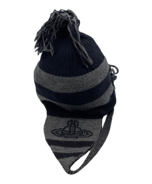 Vivienne Westwood（ヴィヴィアンウエストウッド）Vivienne Westwood (ヴィヴィアンウエストウッド) ORB KNIT FLAP WATCH CAP/ オーブ ニットフラップウォッチキャップ ブラックの古着・服飾アイテム