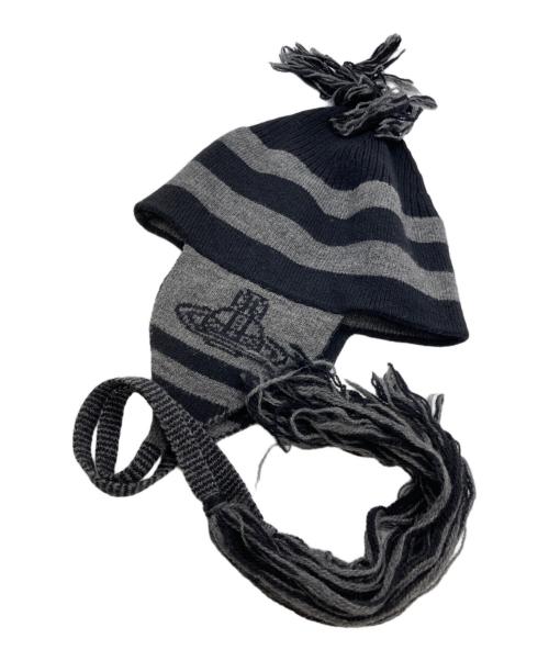 Vivienne Westwood（ヴィヴィアンウエストウッド）Vivienne Westwood (ヴィヴィアンウエストウッド) ORB KNIT FLAP WATCH CAP/ オーブ ニットフラップウォッチキャップ ブラックの古着・服飾アイテム