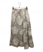 ebureエブール）の古着「フラワープリントタックフレアスカート」｜ベージュ