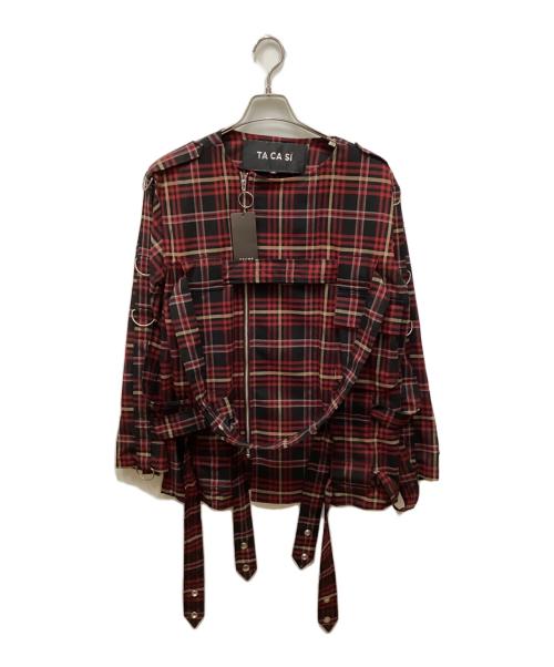 TACASI（タキャシ）TACASI (タキャシ) タータンチェックボンテージライダースジャケット レッド サイズ:40の古着・服飾アイテム