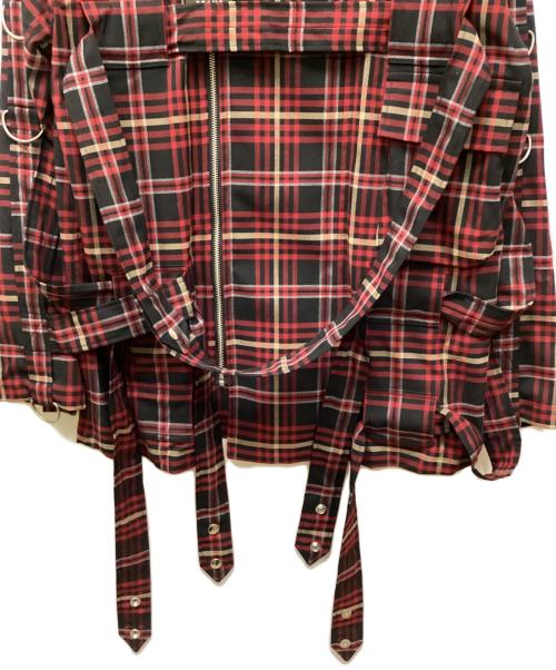 TACASI（タキャシ）TACASI (タキャシ) タータンチェックボンテージライダースジャケット レッド サイズ:40の古着・服飾アイテム