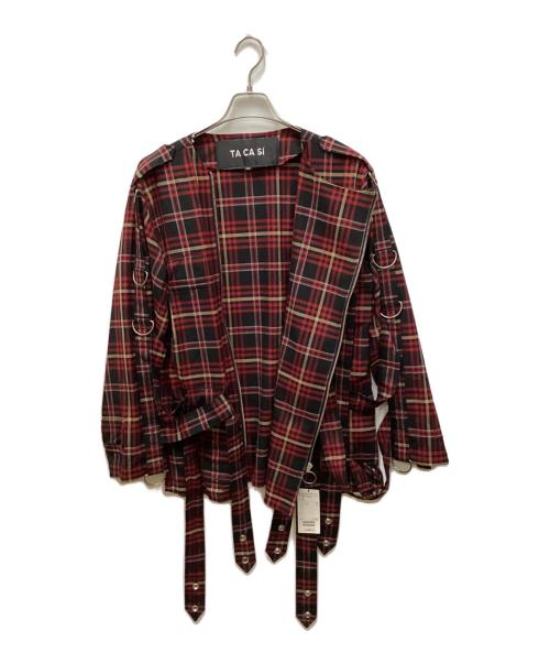 TACASI（タキャシ）TACASI (タキャシ) タータンチェックボンテージライダースジャケット レッド サイズ:40の古着・服飾アイテム
