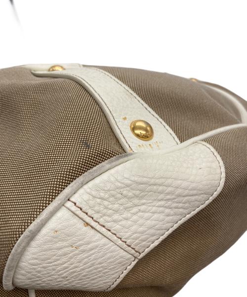 PRADA（プラダ）PRADA (プラダ) ロゴジャガードレザー切替バッグ ベージュの古着・服飾アイテム