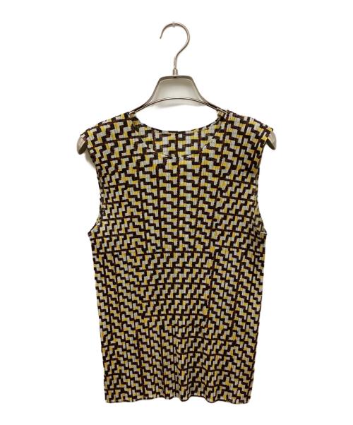 PLEATS PLEASE（プリーツプリーズ）PLEATS PLEASE (プリーツプリーズ) 総柄ノースリーブカットソー イエロー サイズ:3の古着・服飾アイテム