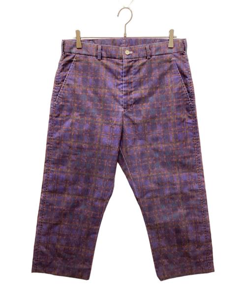 COMME des GARCONS HOMME（コムデギャルソン オム）COMME des GARCONS HOMME (コムデギャルソン オム) AD2000チェック柄プリントナイロントラウザーズ パープル サイズ:Mの古着・服飾アイテム