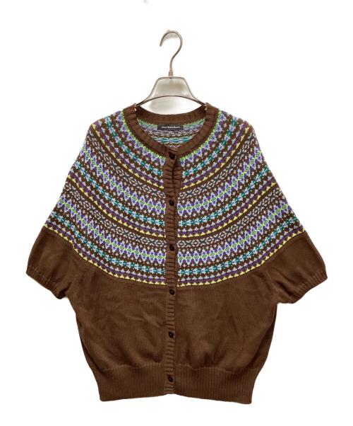 marikomikuni（マリコミクニ）marikomikuni (マリコミクニ) フェアアイル柄半袖カーディガン ブラウン サイズ:FREEの古着・服飾アイテム