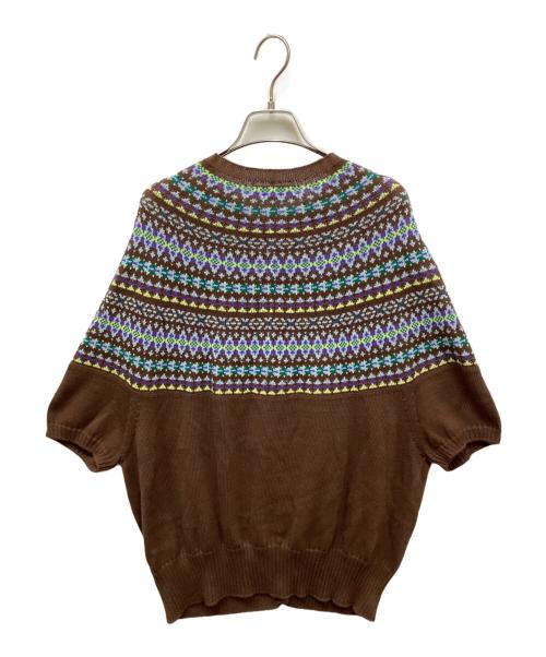 marikomikuni（マリコミクニ）marikomikuni (マリコミクニ) フェアアイル柄半袖カーディガン ブラウン サイズ:FREEの古着・服飾アイテム