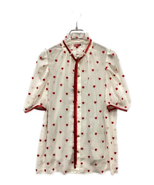 DOUBLE STANDARD CLOTHING（ダブルスタンダードクロージング）DOUBLE STANDARD CLOTHING (ダブルスタンダードクロージング) シフォンハート刺繍ブラウス ホワイト×レッド サイズ:36の古着・服飾アイテム