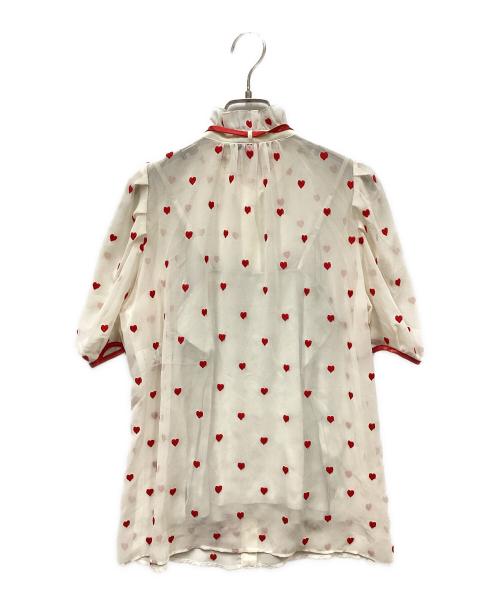 DOUBLE STANDARD CLOTHING（ダブルスタンダードクロージング）DOUBLE STANDARD CLOTHING (ダブルスタンダードクロージング) シフォンハート刺繍ブラウス ホワイト×レッド サイズ:36の古着・服飾アイテム