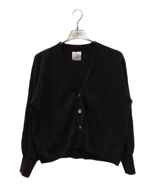 SALON adam et rope'（サロンアダムエロペ）SALON adam et rope' (サロンアダムエロペ) リブVネックカーディガン クリーミーコットン ブラック サイズ:FREEの古着・服飾アイテム