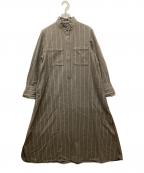 ebureエブール）の古着「ワイドストライプフランネルシャツワンピース」｜グレー