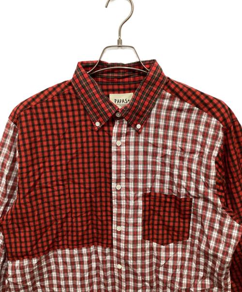PAPAS PLUS（パパスプラス）PAPAS PLUS (パパスプラス) パネル切替チェックシャツ レッド サイズ:LLの古着・服飾アイテム