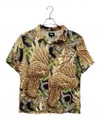 stussyステューシー）の古着「オープンカラーシャツ」｜ベージュ×ブラック